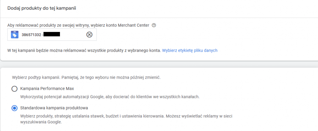 łączenie kampanii google ads z Google Merchant Center