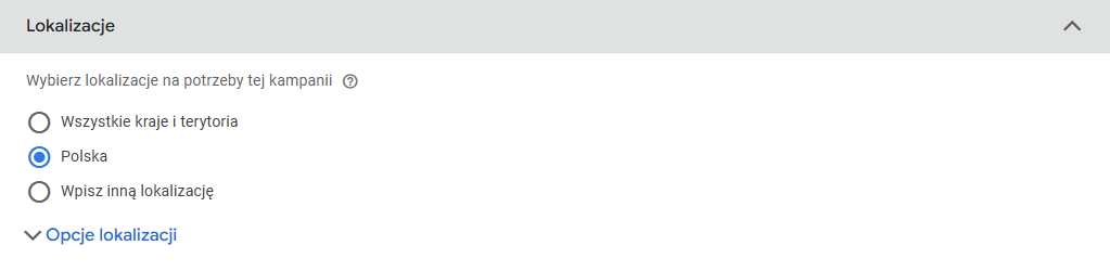 wybór lokalizacji (kraju) kampanii