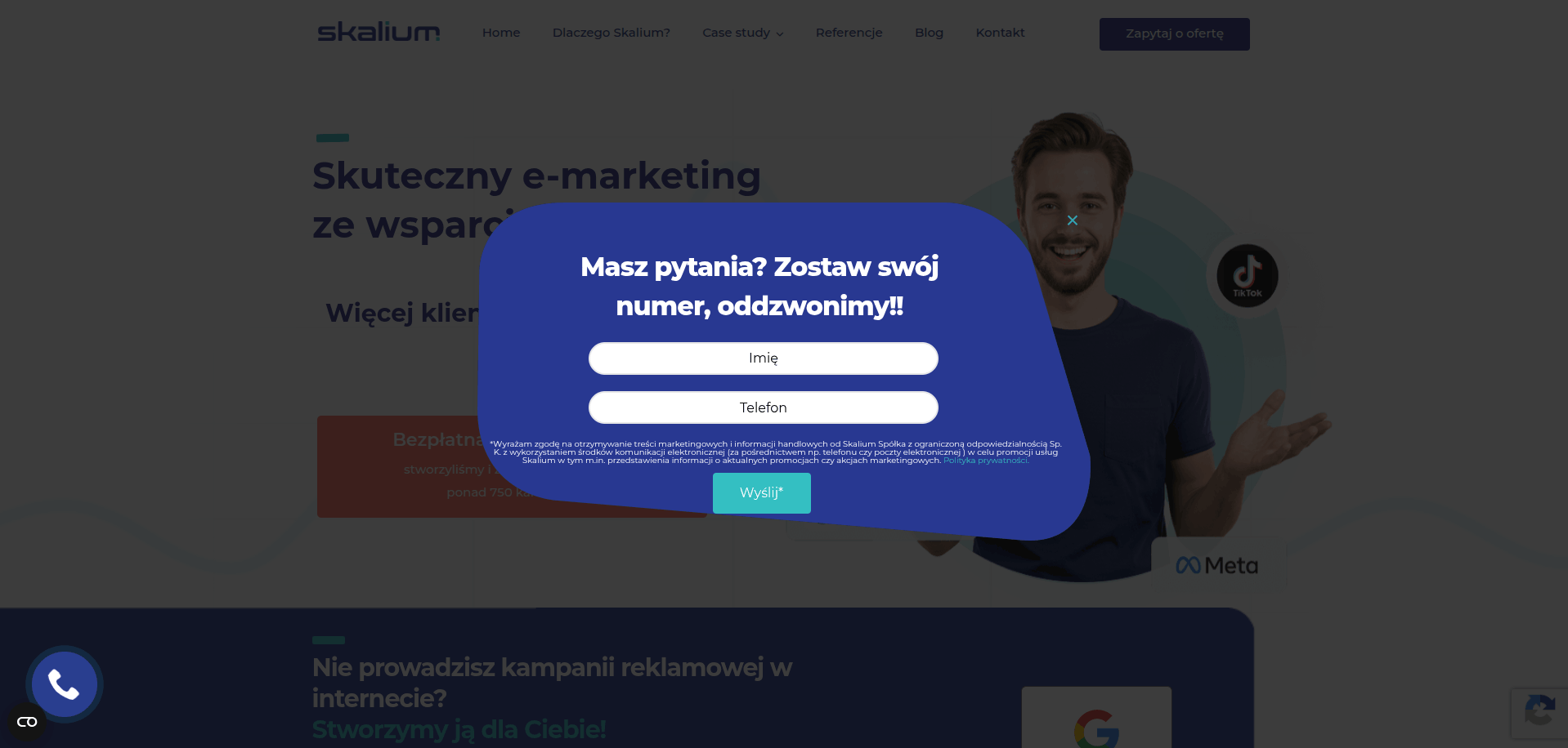 przykład pop upu modalnego - z dodaniem imienia i telefonu

