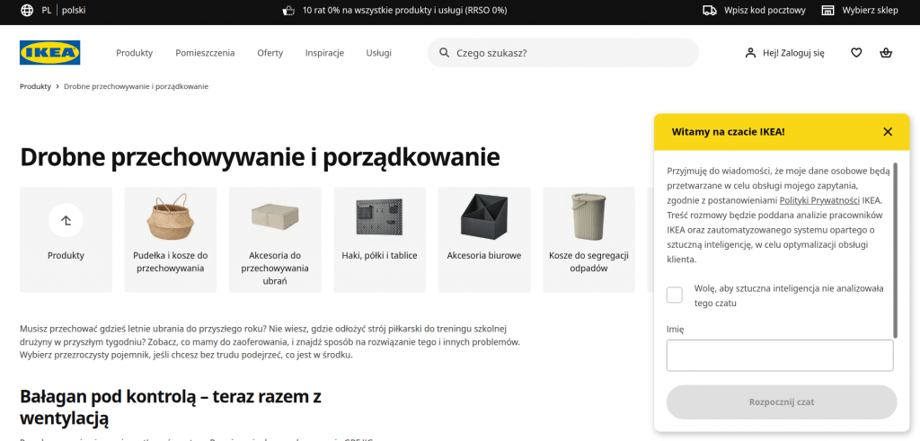 live chat na stronie ikea
